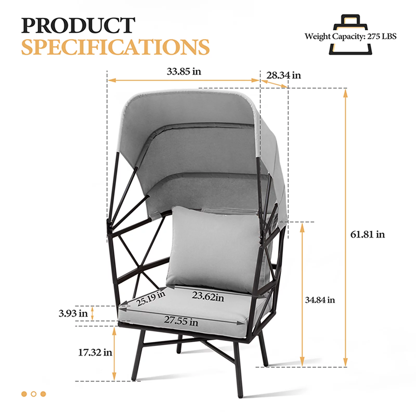 Pellebant Black and Gray Aluminum Patio Egg Chair with Cushion & Sun Shade Cover