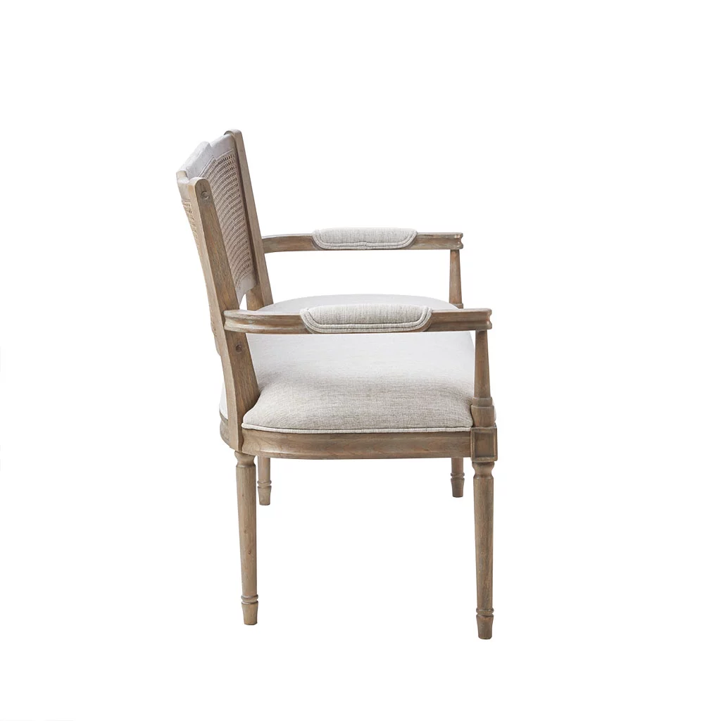 Homiyad Rustic Settee Features Pillow Topped Arms and An Attached Cushion Upholstered in A Beige Fabric