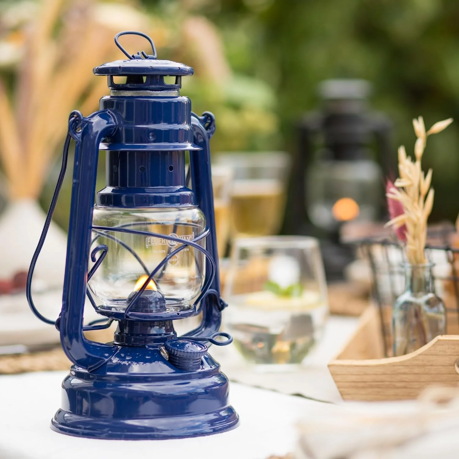 Outdoor Kerosene Fuel Lantern, German Made Weather Resistant Baby Special 276 Galvanized Hurricane Lamp for Camping or Patio, 10 Inches, Cobalt Blue