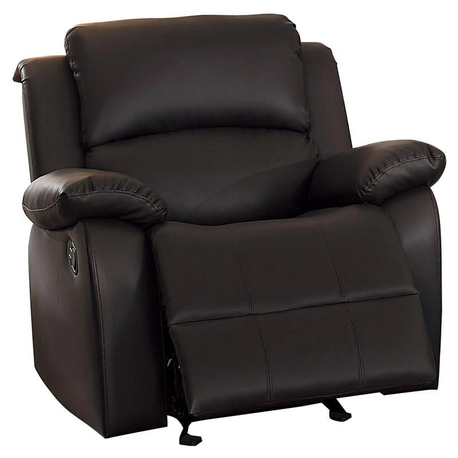 Pemberly Row Transitional Faux Leather Glider Reclining Chair in Dark Brown