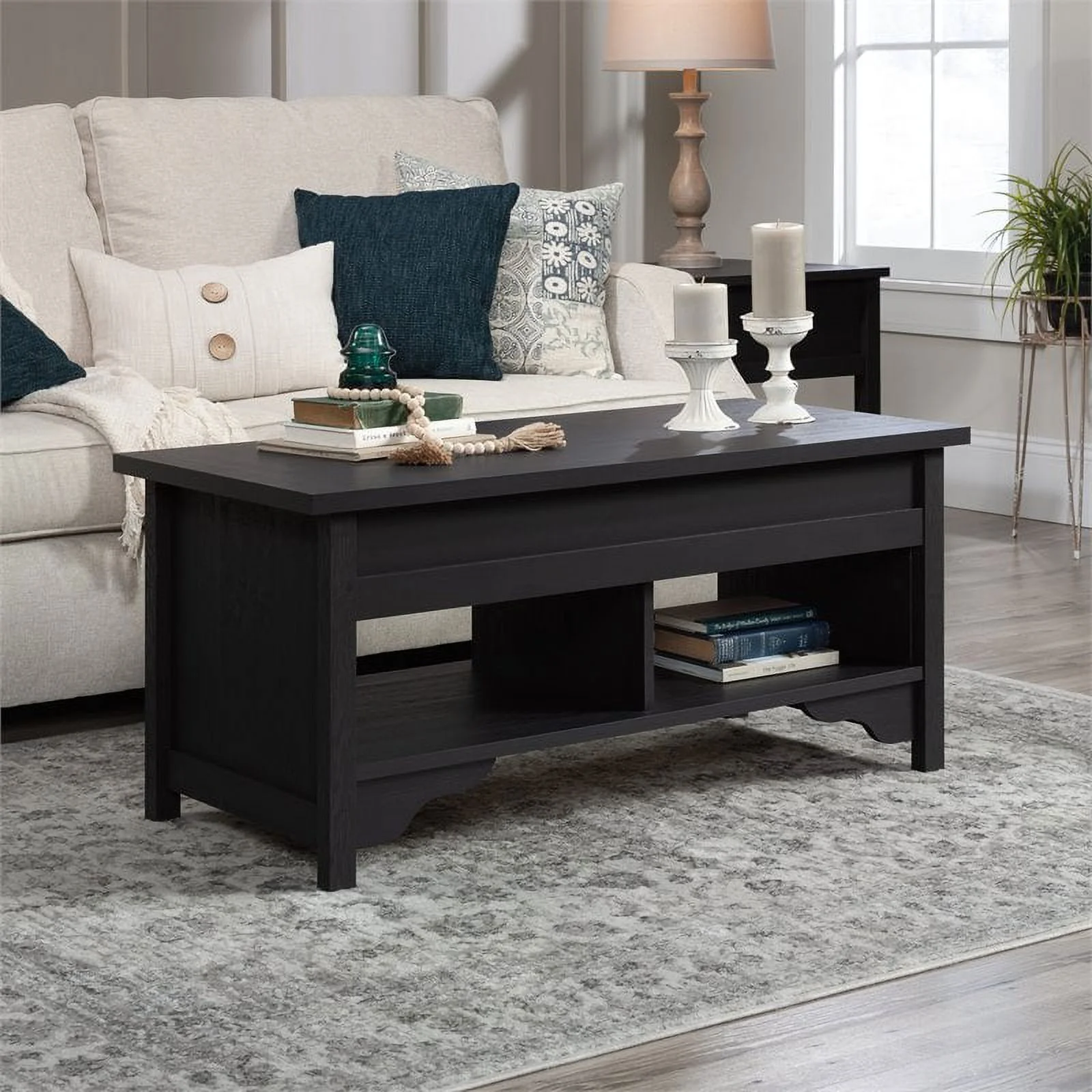Pemberly Row Trail Wooden Lift Top Coffee Table in Raven Oak