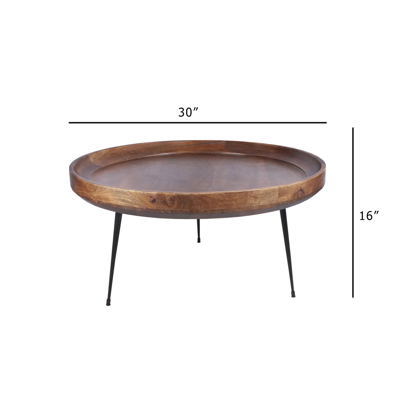 Maykoosh Lakefront Luxury Round Mango Wood Coffee Table With Splayed Metal Legs, Brown And Black