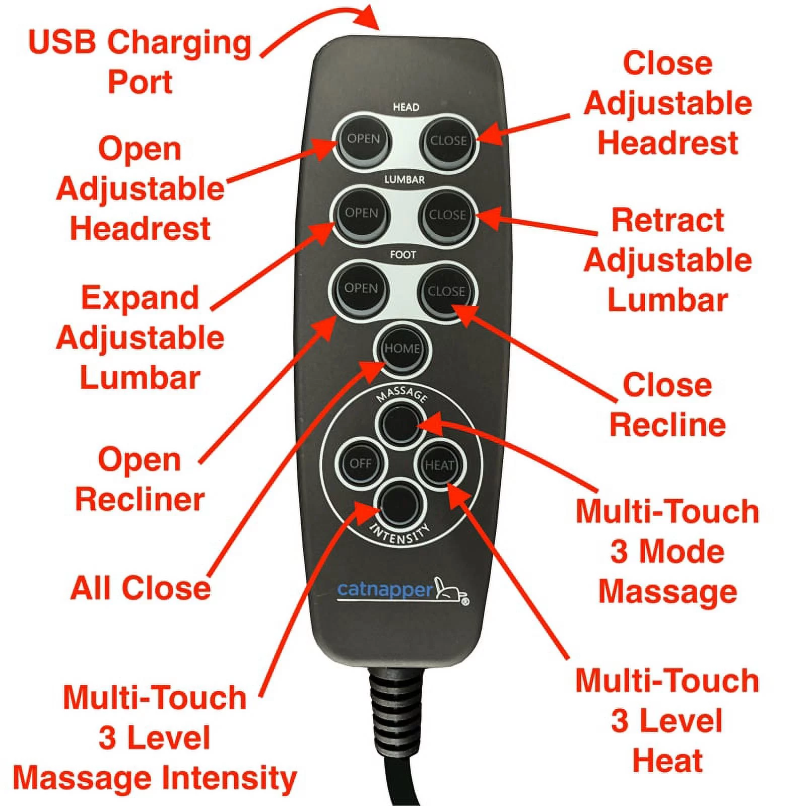 Bowery Hill Power Recliner with Adjustable Headrest & Lumbar in Soft Gray Fabric