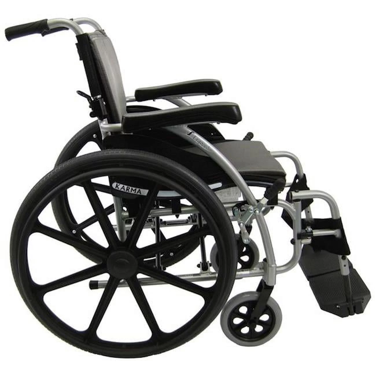Karman Healthcare S-Ergo 115 18 in. seat Ultra Lightweight Ergonomic Wheelchair with Swing Away Footrest and Mag Wheels in Silver