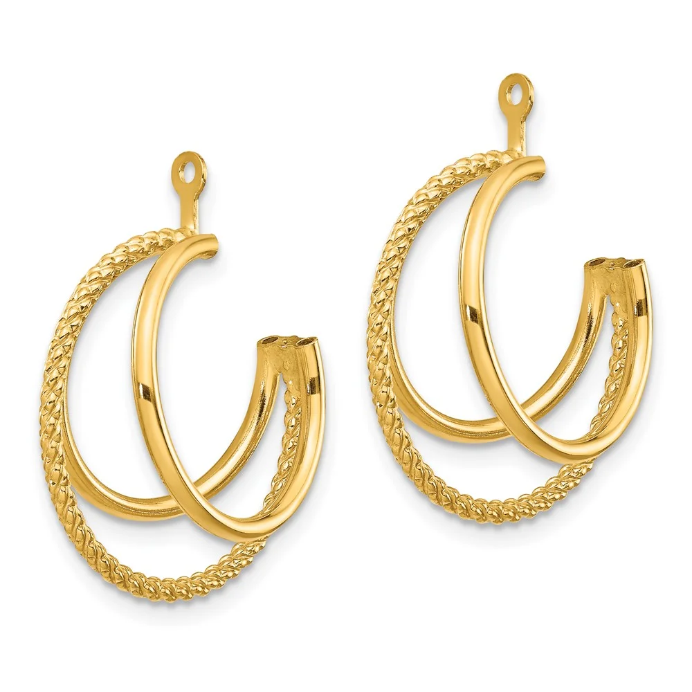 Primal Gold 14 Karat Yellow Gold Polished and Twisted Triple Hoop Earring Jackets