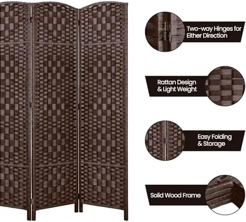 YPDRYGV Room Divider  Room Dividers and Folding Privacy Screens  16" Privacy Screen 4 Panels Room Divider Wall Partition Room Dividers Panel Screen 6 ft.Tall  Brown