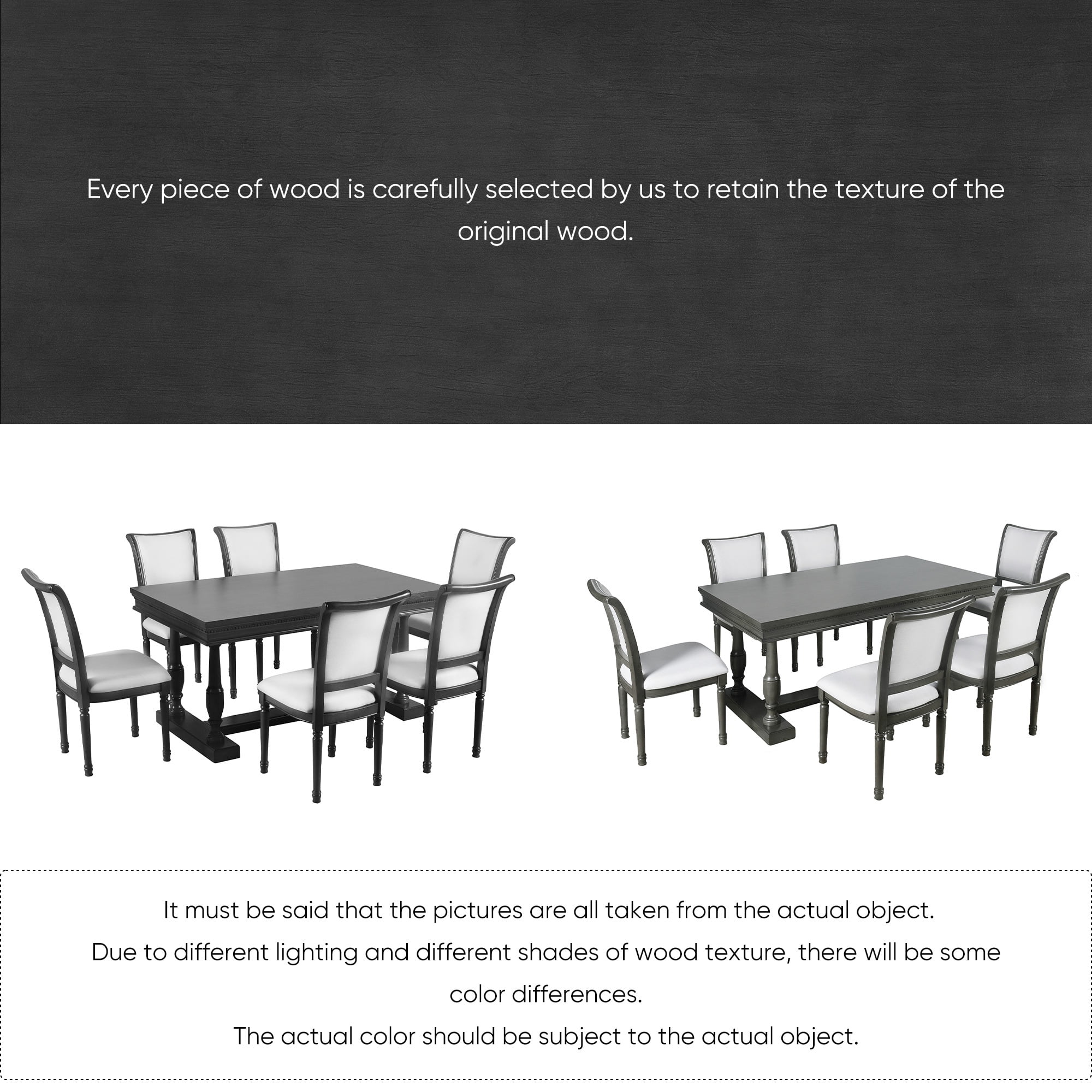 -Piece Dining Table Set with 4 Trestle Base and 6 Upholstered Chairs, Black