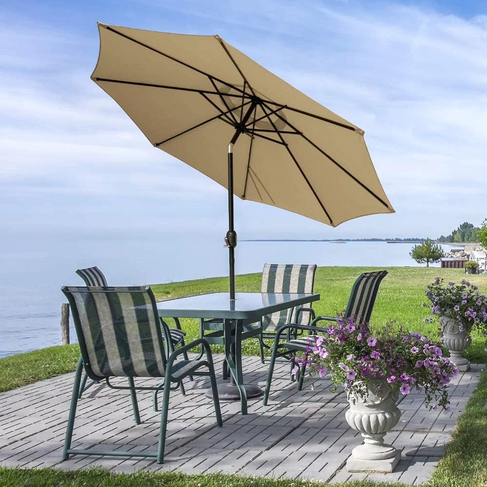 SUGIFT 9ft Patio Umbrella Outdoor Market Table Umbrella with 8 Ribs, Beige