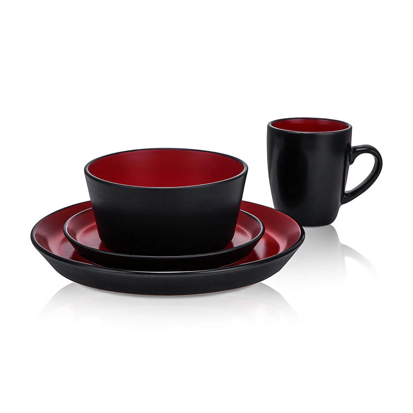 Stone Lain 32 Pieces Stoneware Round Dinnerware Set, Service for 8, 2-Tone Glazed in Red and Black, Modern Dishes
