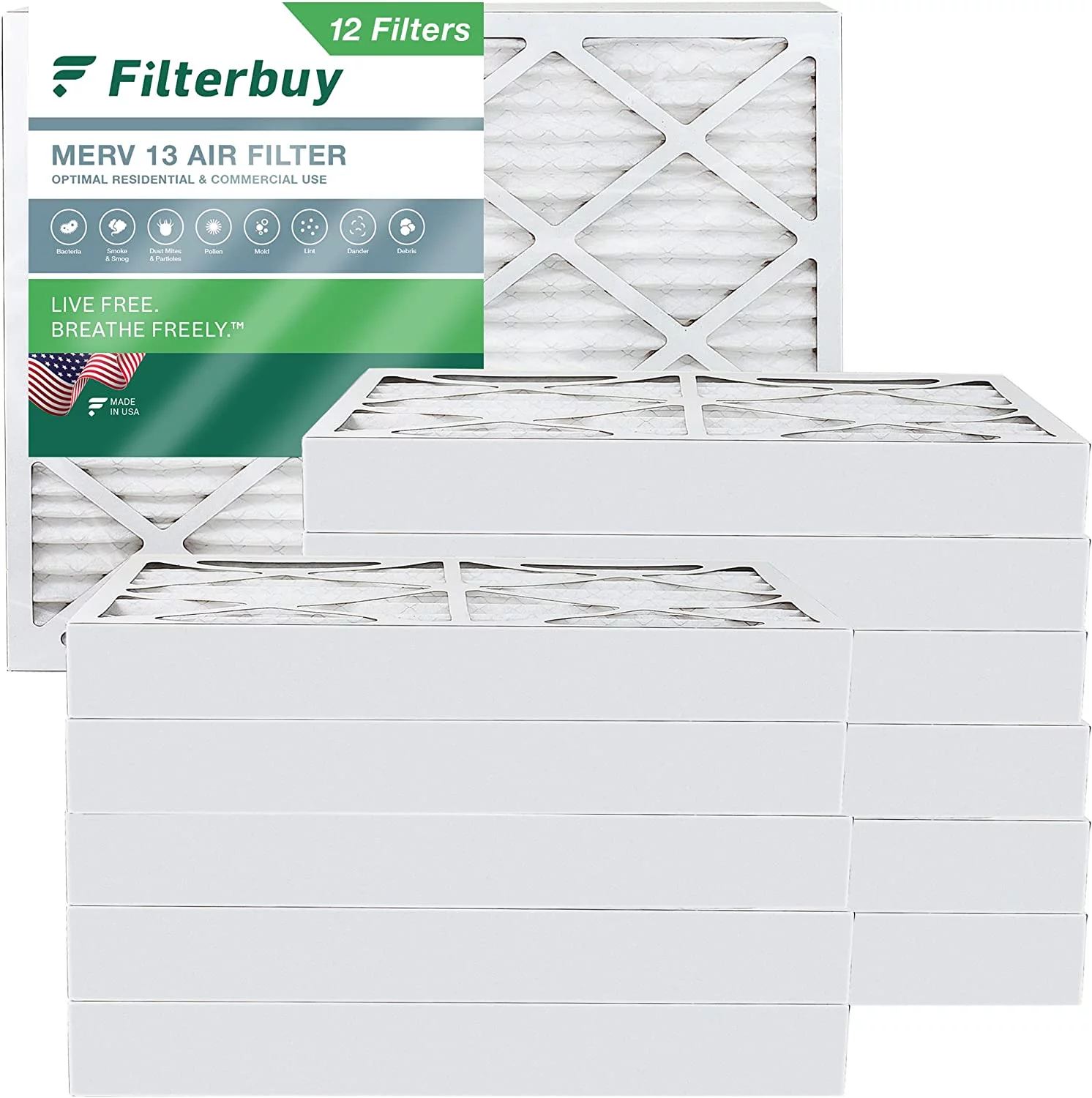 Filterbuy 18x20x4 MERV 13 Pleated HVAC AC Furnace Air Filters (12-Pack)