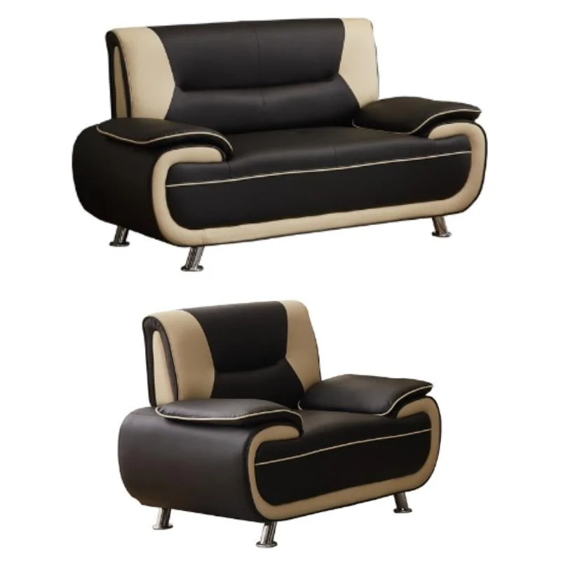 Home Square 2-Piece Set with Faux Leather Loveseat and Chair in Black & Beige