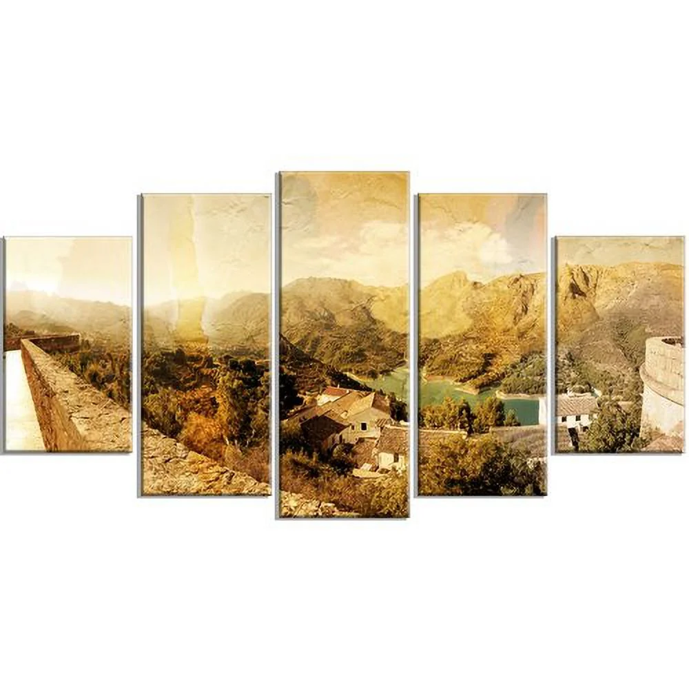 Design Art 'Mountain and Lofty Lake' 5 Piece Wall Art on Wrapped Canvas Set