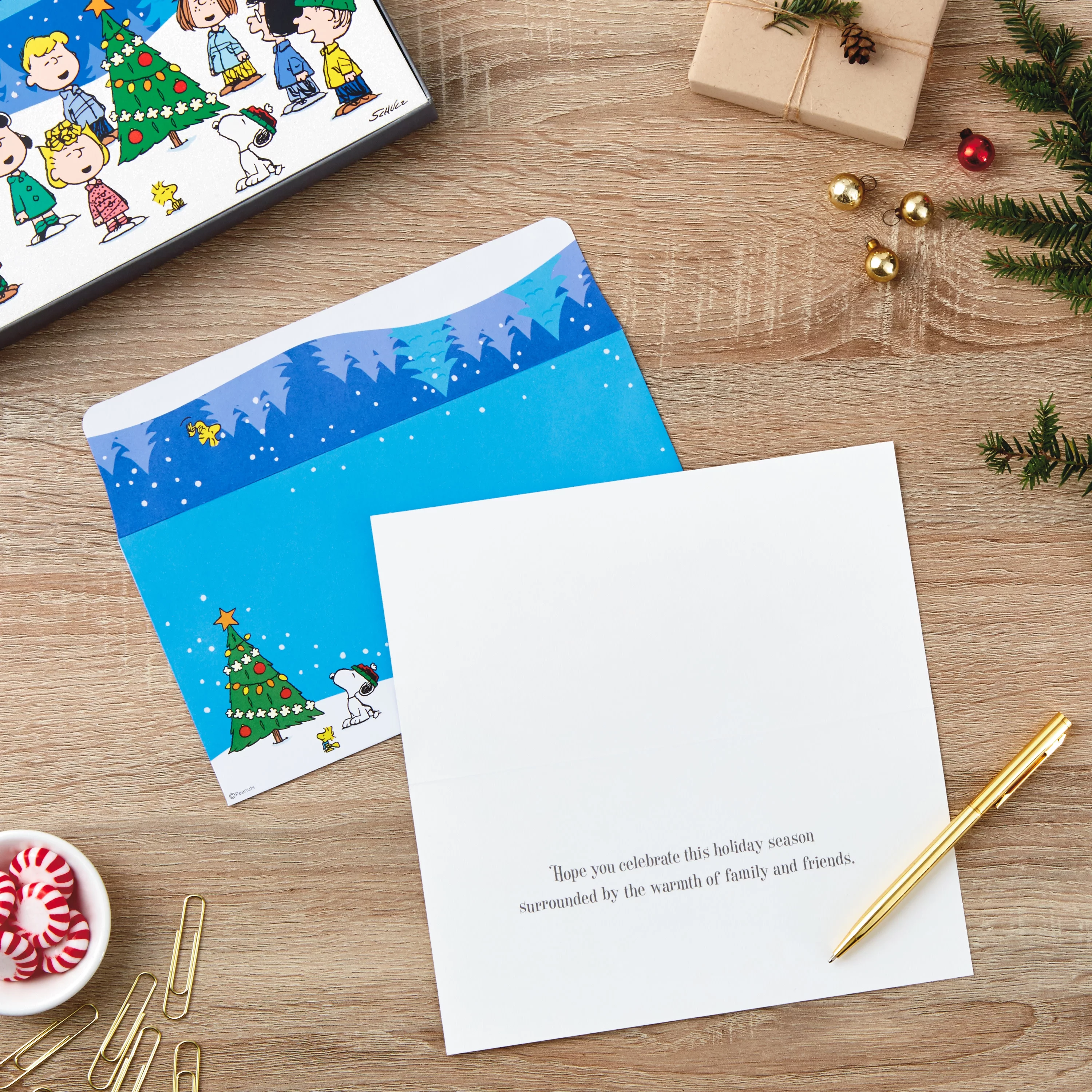 Hallmark Christmas Boxed Cards, Peanuts Gang (16 Cards and 17 Envelopes)