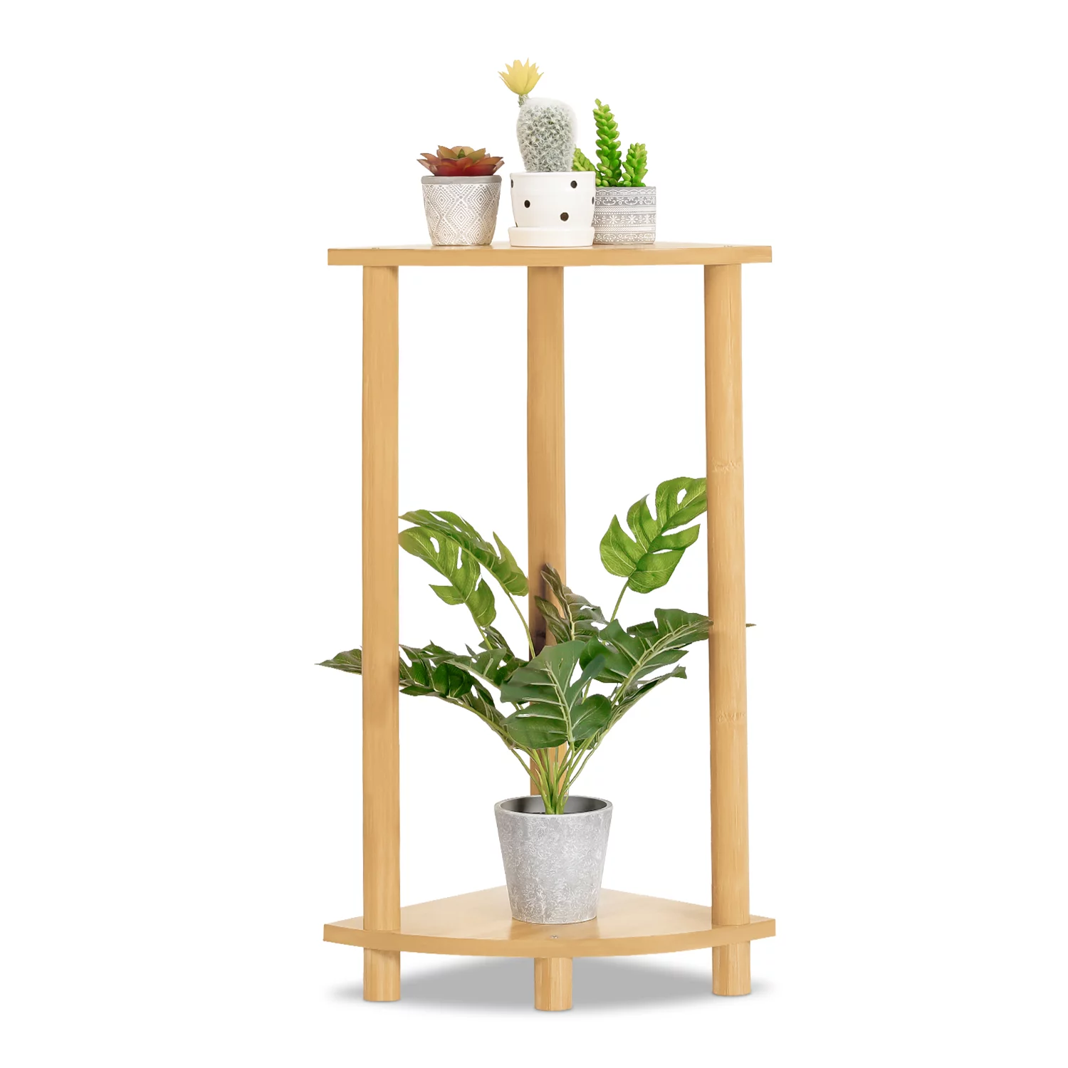 Magshion Bamboo 2 Tiers Modern Plant Stand, Corner Flower Shelf, Display Rack, Natural, for Garden