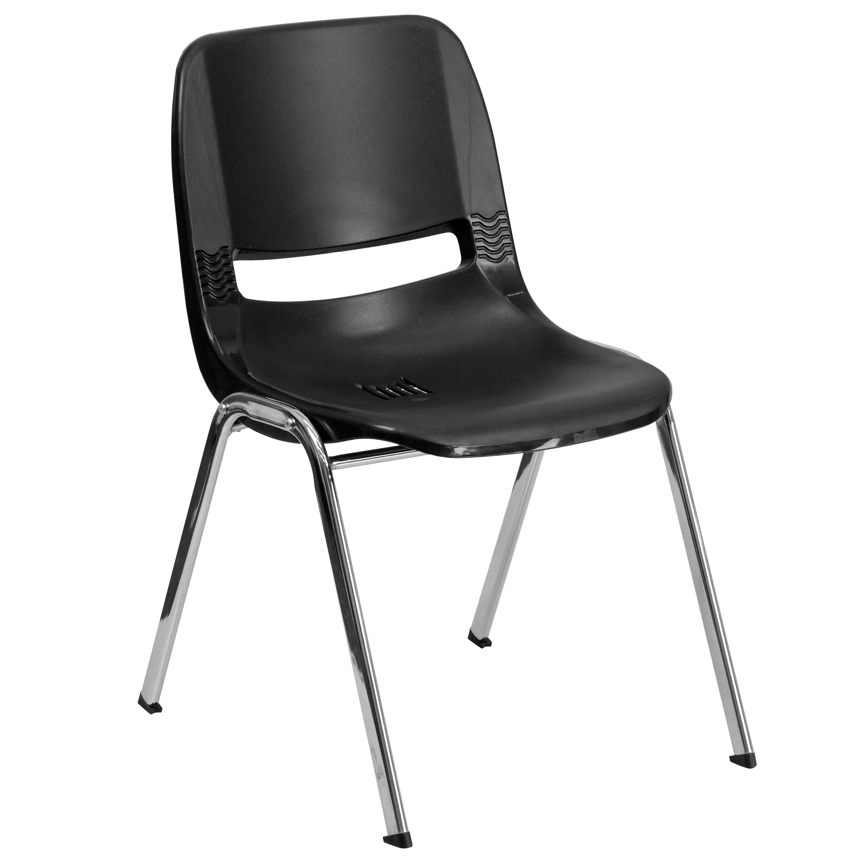BizChair 440 lb. Capacity Kid's Black Ergonomic Shell Stack Chair with Chrome Frame and 14