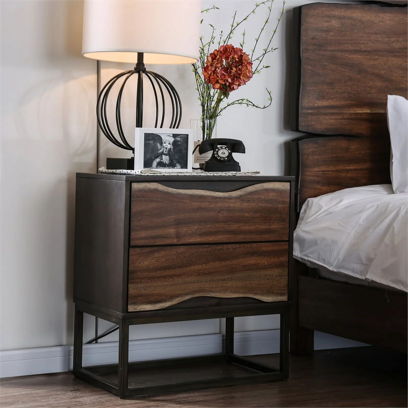 Furniture of America Trippen Wood 2-Drawer Nightstand in Dark Oak and Walnut