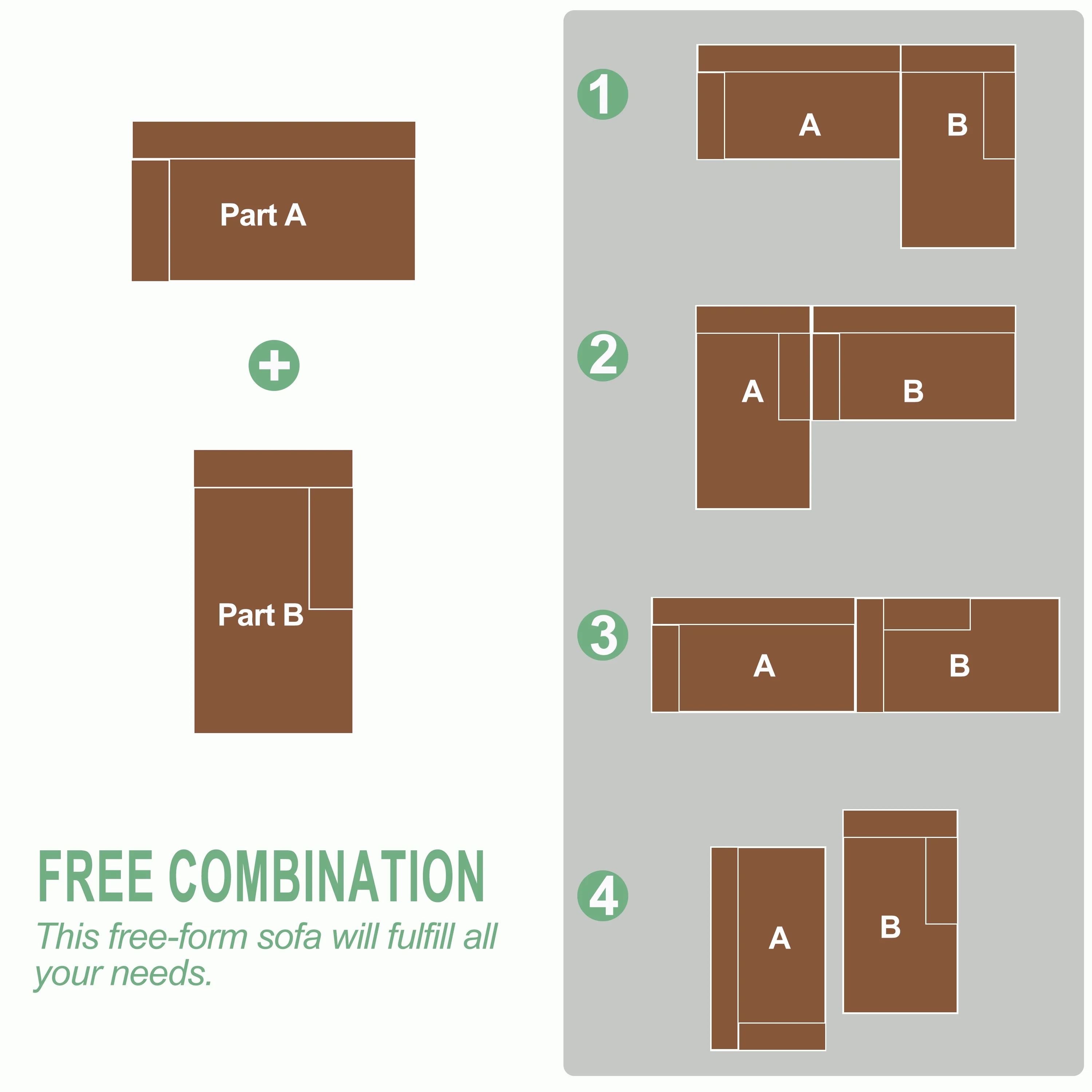 KINFFICT Convertible Modular Sectional Sofa with Right Chaise, 108