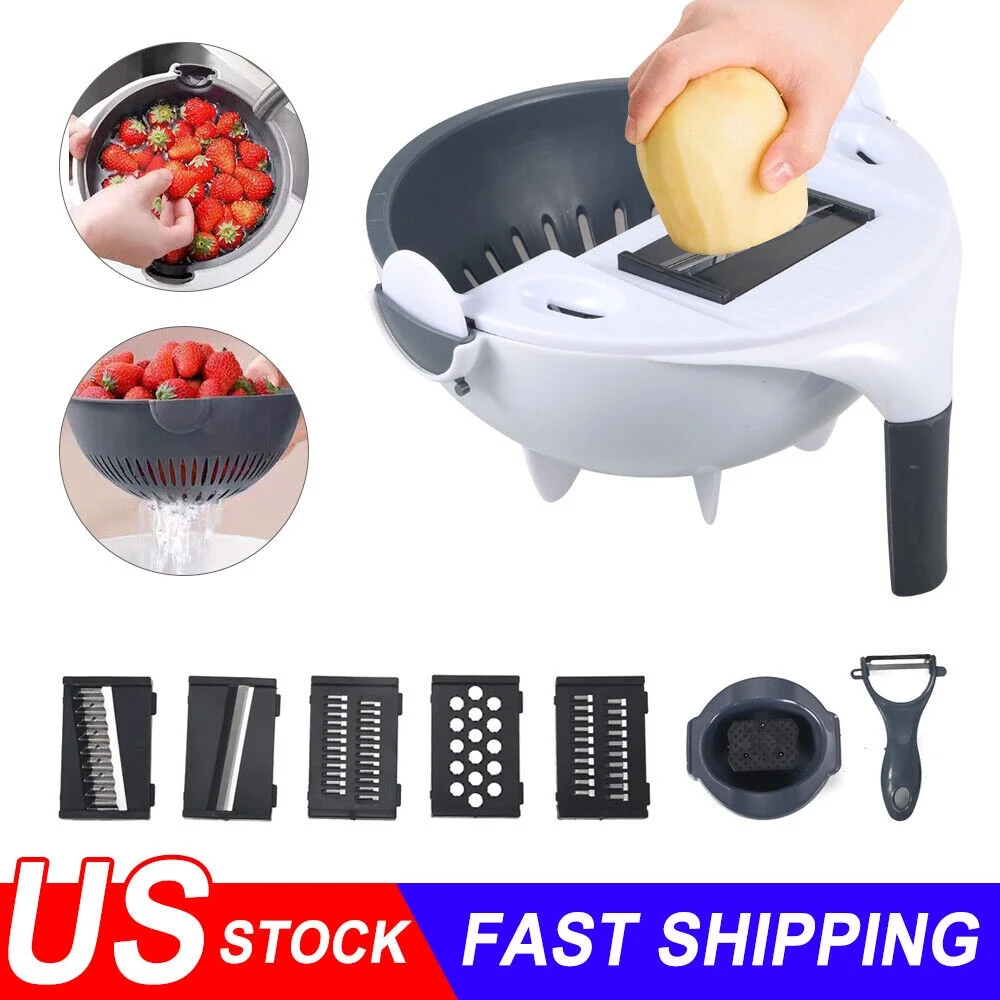 JLLOM 7-in-1 Vegetable Fruit Cutter: Effortlessly Slice, Grate, and Wash with this Multifunctional Kitchen Tool!