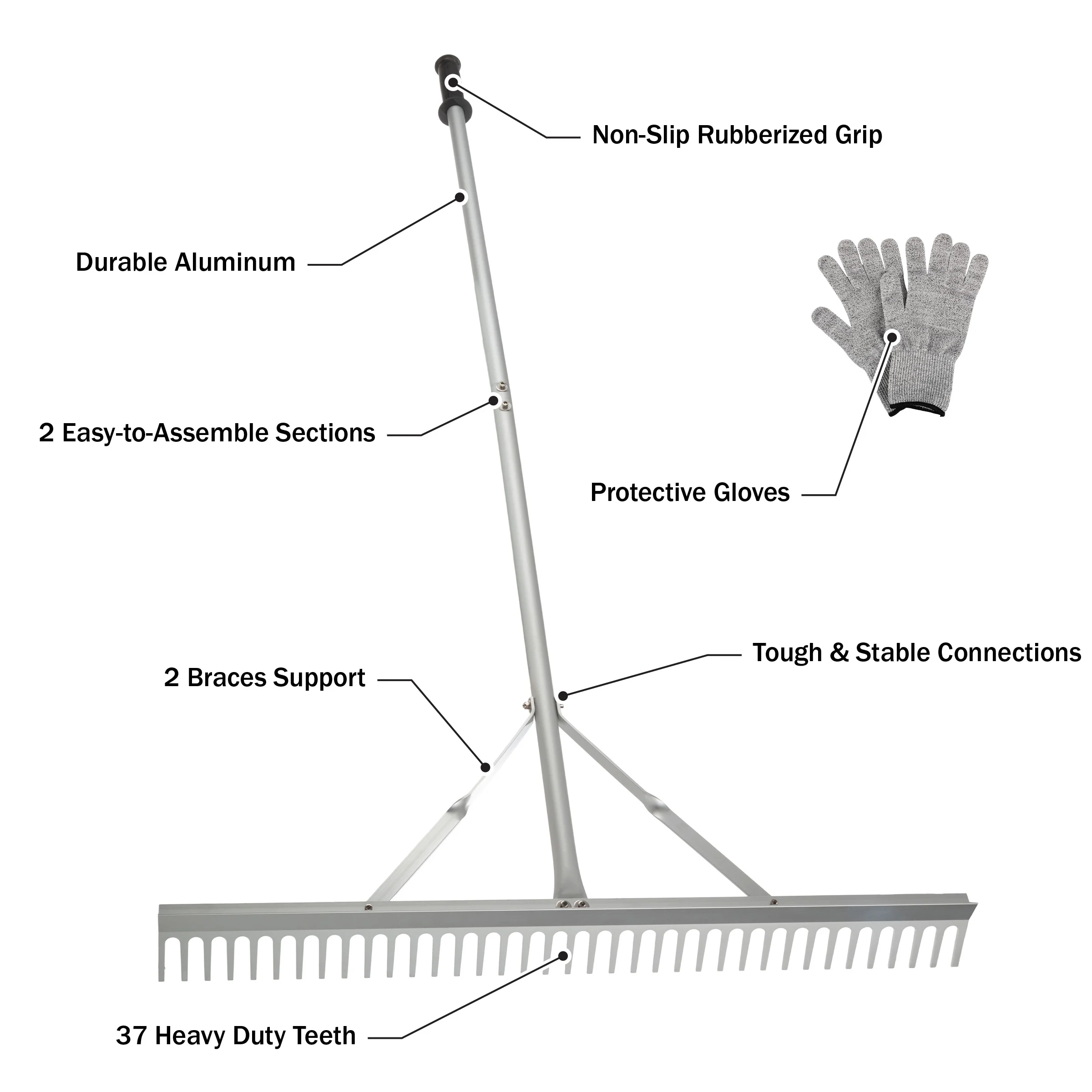 Pure Garden 36in Landscape Rake - Aluminum Metal Rake and Lawn Care Gloves
