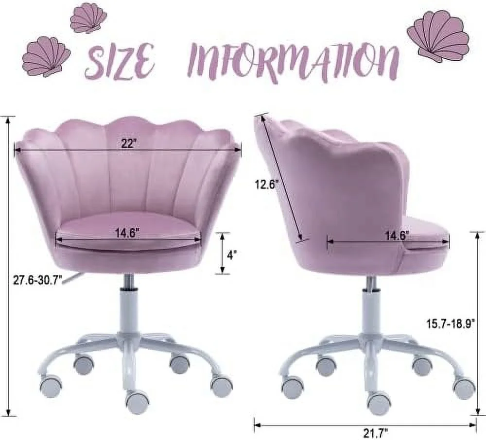SQRTCV Velvet  Desk Chair  Cute Adjustable Task Chair Swivel Vanity Chair Child Computer Chair for Girls Bedroom/Make Up/Study Room  Light
