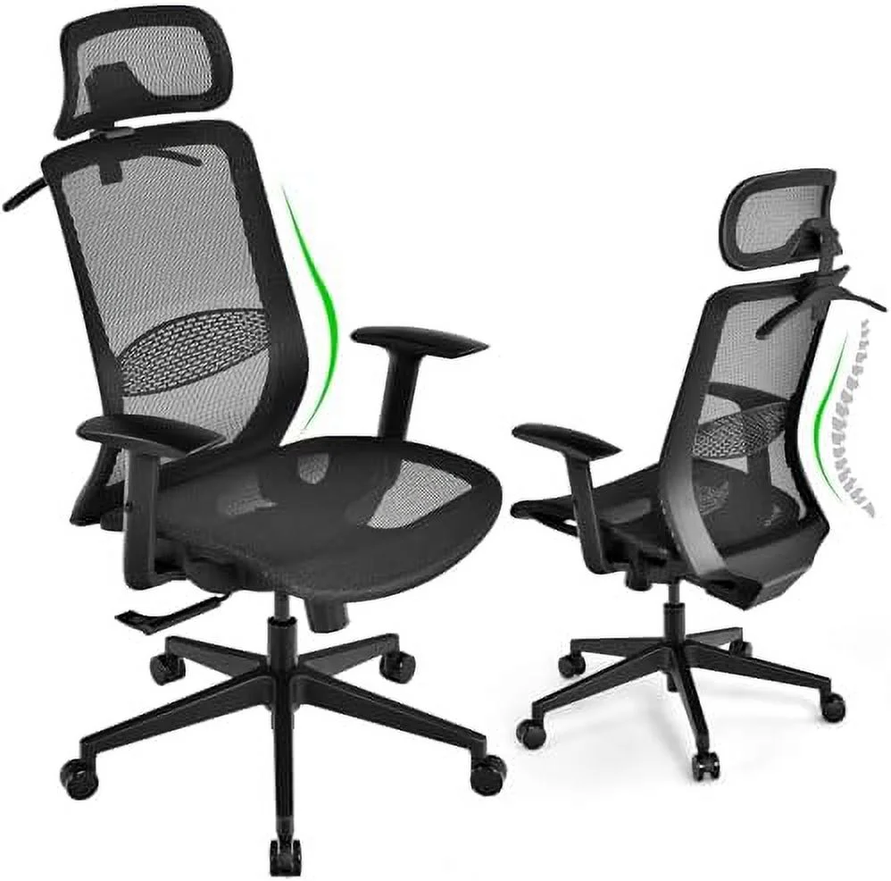 TQJKLFDY Ergonomic Office Chair - High-Back Computer Desk Mesh Chair with Clothing Hanger - Executive Swivel Task Chair with Adjustable Arms and Head  (Gray)