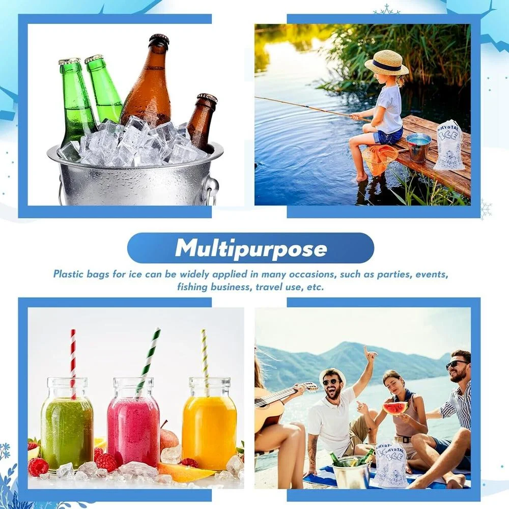 IKOMMI 100PCS Drawstring Ice Bag Clear Plastic Party Bags 8 lb Reusable AU