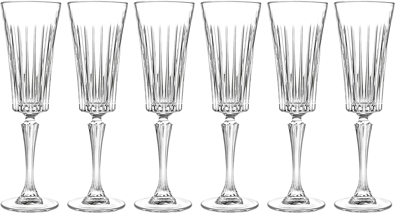 MRU Toasting Flute Glass -Champagne - Flutes - Set of 6 Flute Crystal Glasses - Wedding Toasting Flutes - Designed - 7 oz Made in Europe