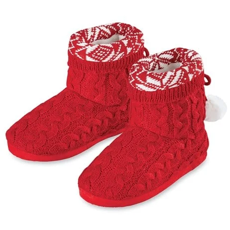 Comfortable Snowflake Cable Knit Bootie Slippers-Small-Red