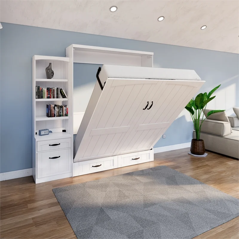 Pemberly Row Cape Cod Solid Wood Queen Size Murphy Bed with 1 Pier in White