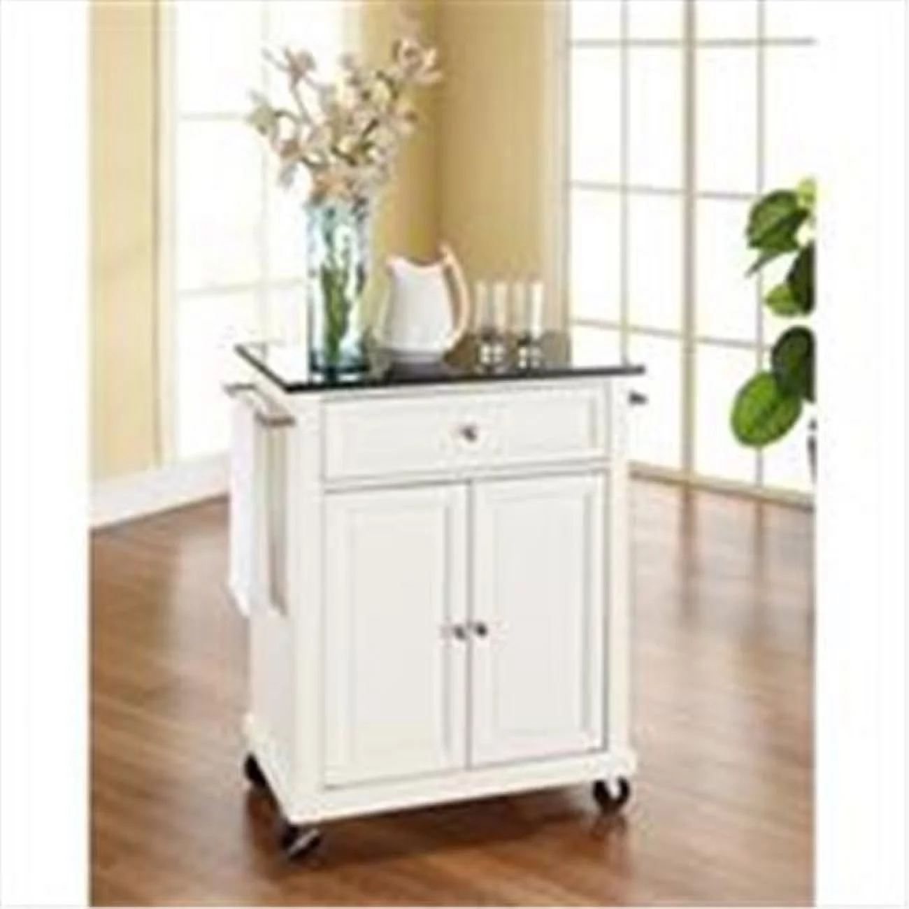 Crosley Furniture  Solid Black Granite Top Portable Kitchen Cart-Island in White Finish