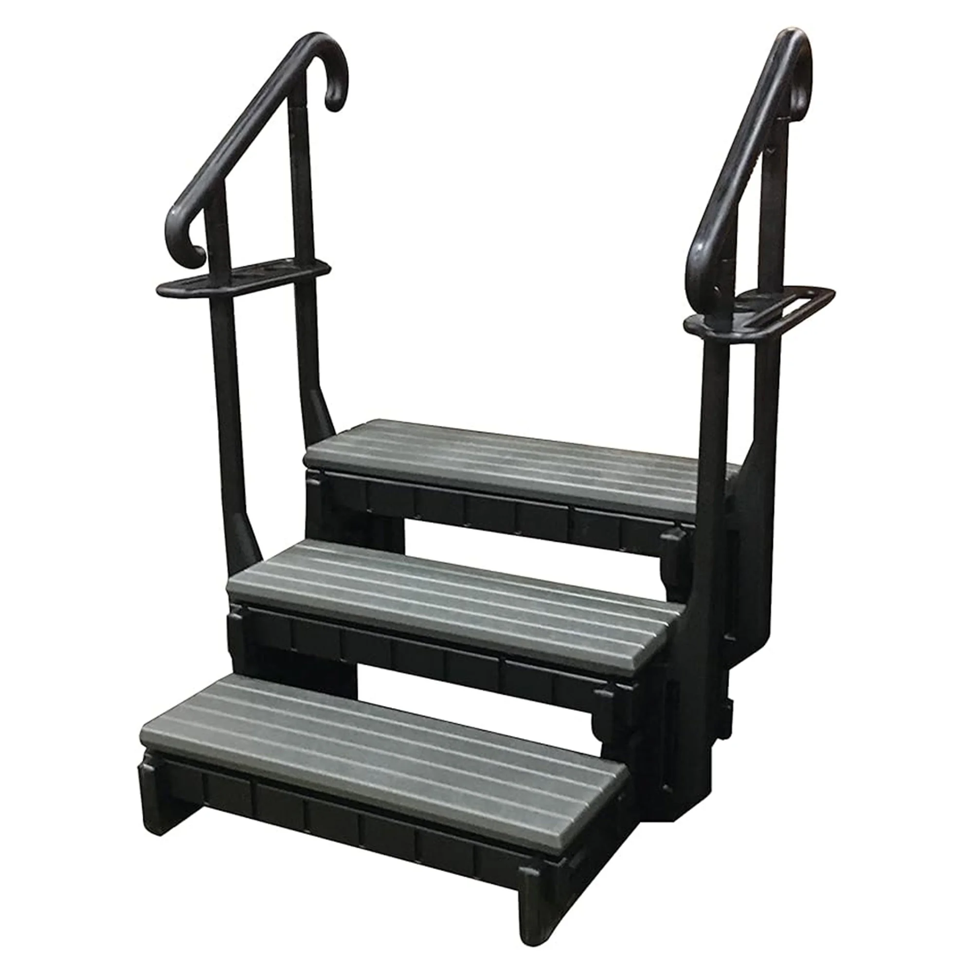 Confer Plastics 36” 3 Signature Spa Step with Curved Handrails, Gray/Black
