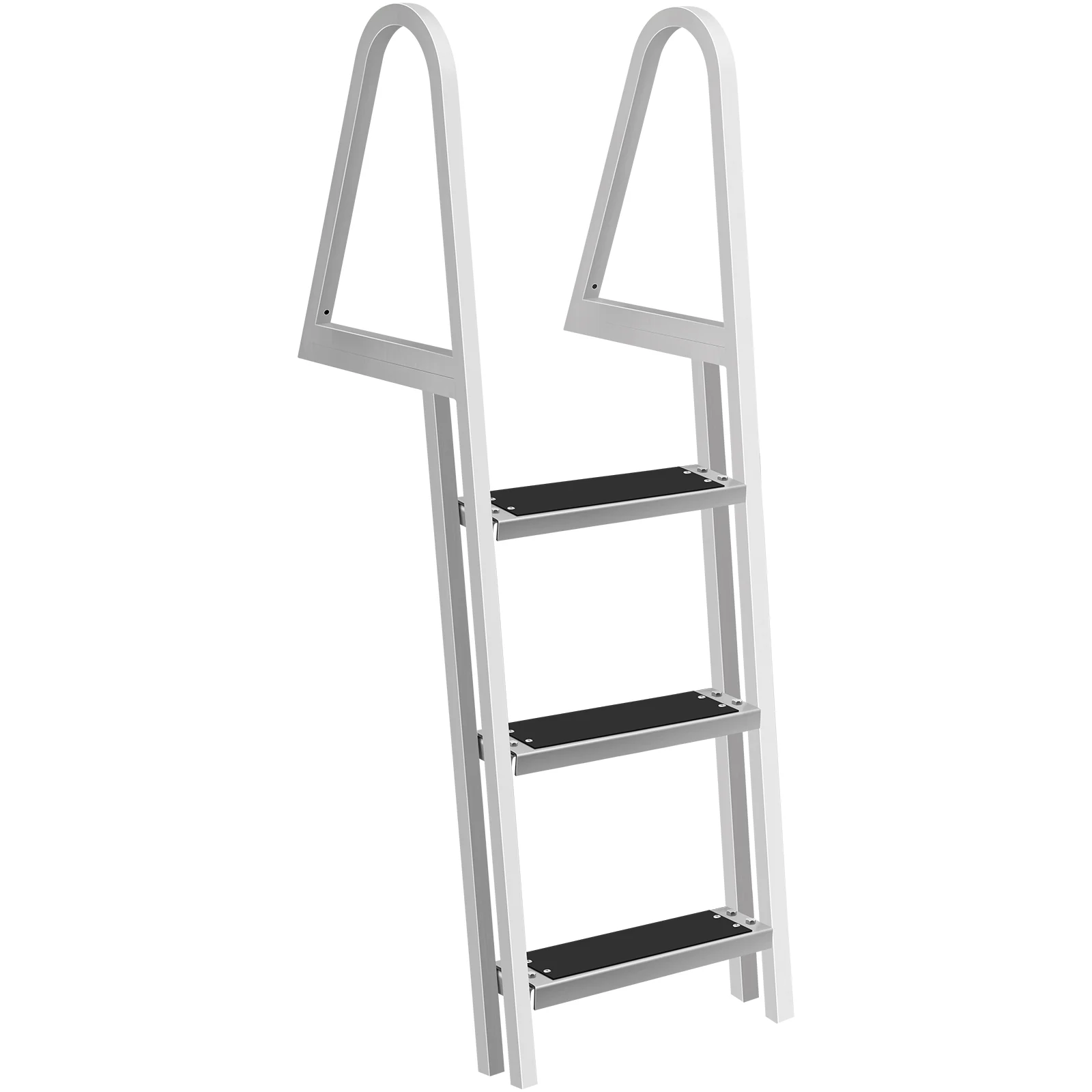 VEVOR Boat Ladder 3-Step with Rubber Mat, Aluminum Dock Ladder with Wide Step, Flip up Dock Ladder w/Handrails and Matte Finish，Heavy Duty Swim Pool Ladder
