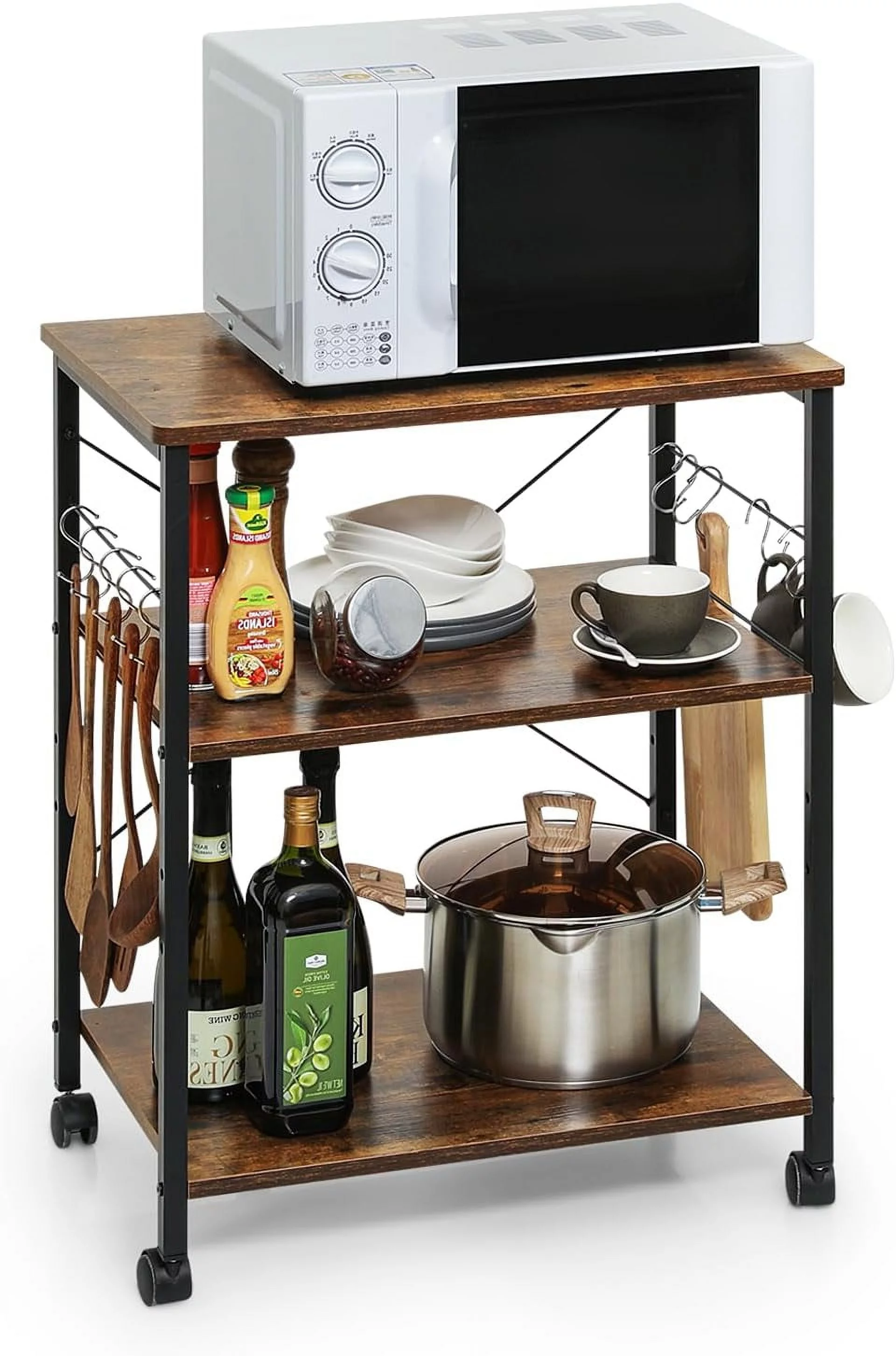 3-Tier Bakers Racks for Kitchen Microwave Oven Stand Kitchen Shelf w/Metal Frame for Dining Room Living Room
