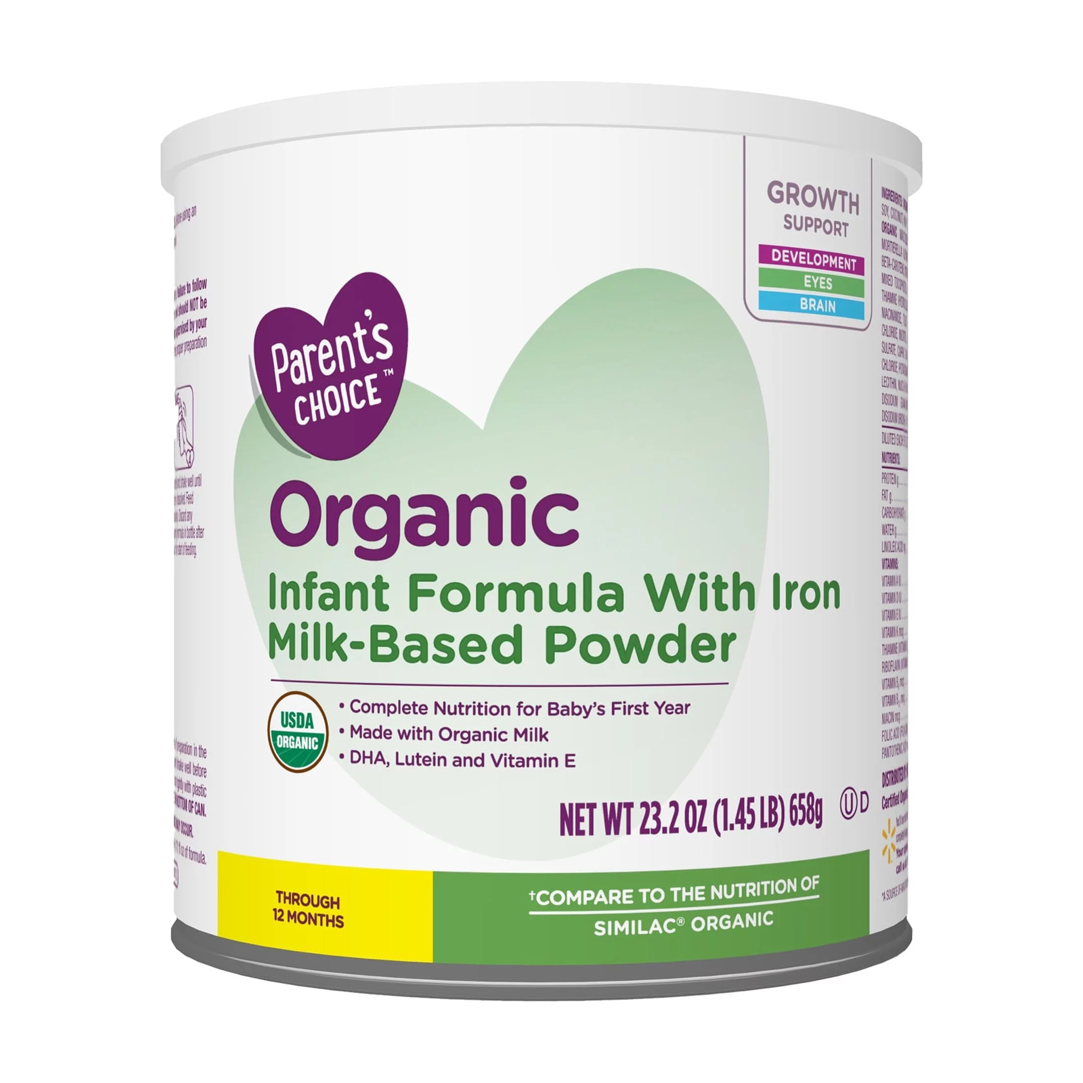 Parent's Choice Organic Infant Formula Powder with Iron, DHA, Lutein, 23.2 oz Can