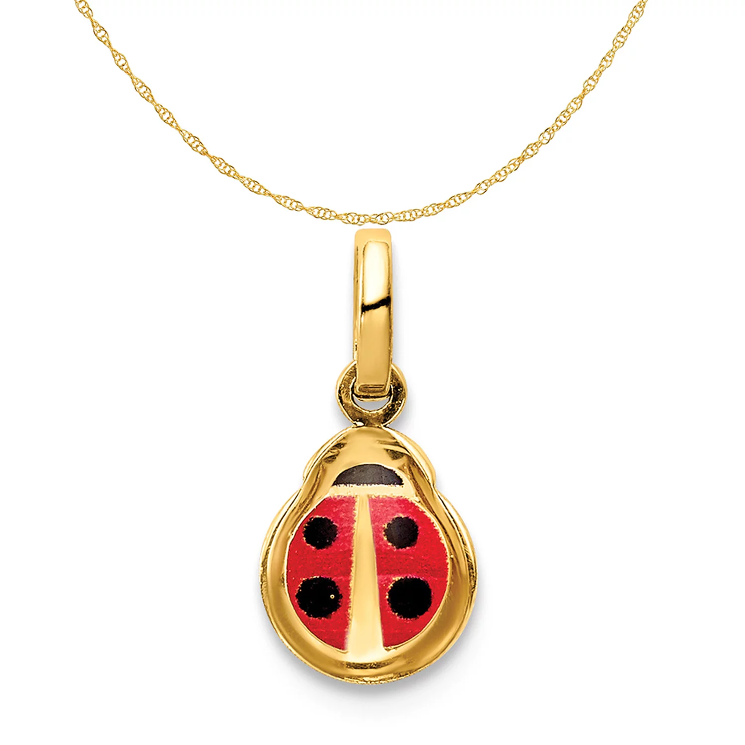 Carat in Karats 14K Yellow Gold Enamel Ladybug Pendant Charm With 14K Yellow Gold Lightweight Rope Chain Necklace 20''