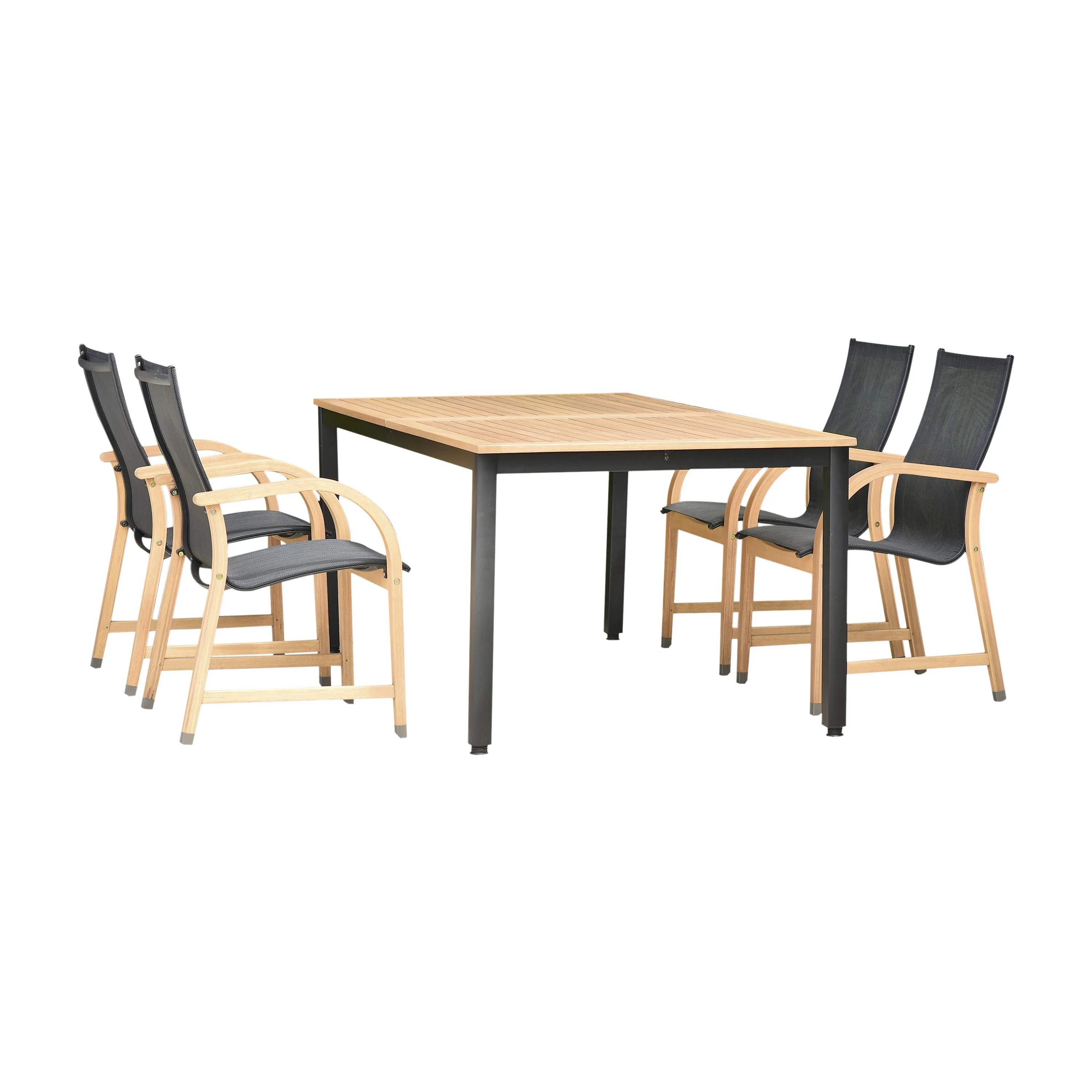 Amazonia Loches Teak Finish & Aluminum 5 Pieces Extendable Rectangular Patio Dining Set