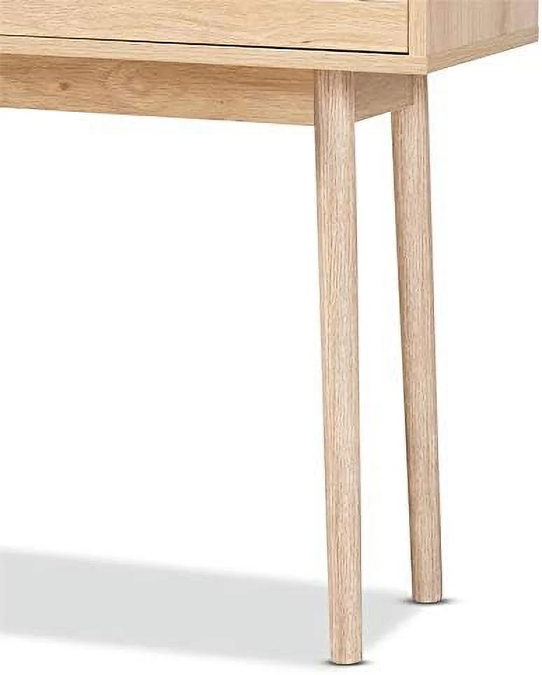 FDIGLUL Light Oak Brown Finished Wood and Rattan 2-Drawer Console Table