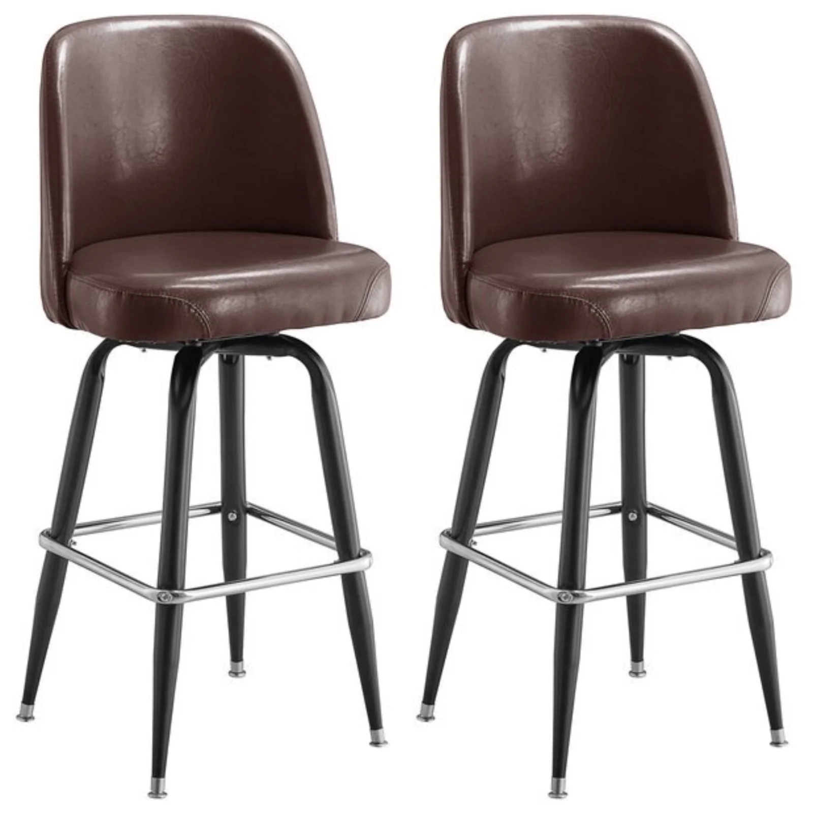 (2 PACK) Metal Restaurant Barstool with Dark Brown Vinyl Swivel Bucket Seat