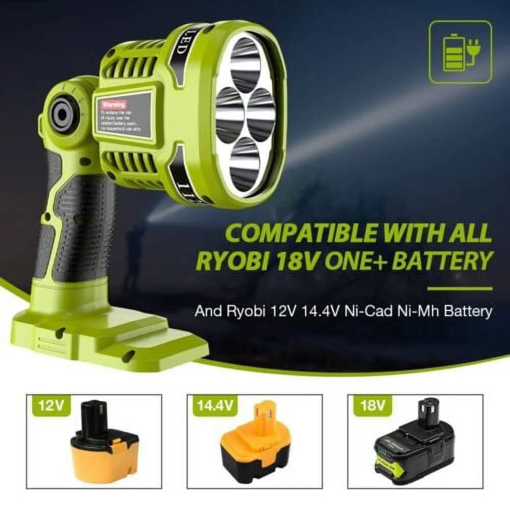 For Ryobi Cordless LED Work Light 12W 1120LM Job Site Light for Ryobi 18V Li-ion