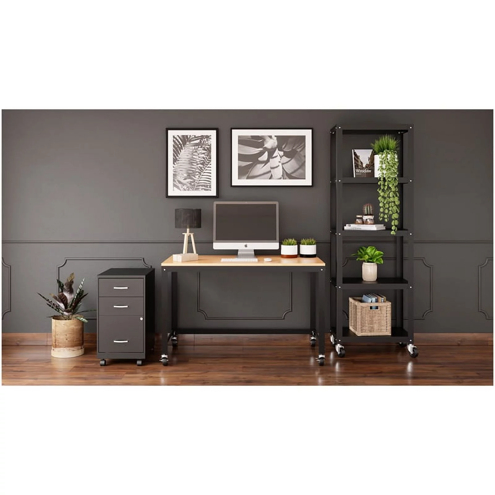 Pemberly Row 5-Shelf Steel Metal High Mobile Bookcase in Black