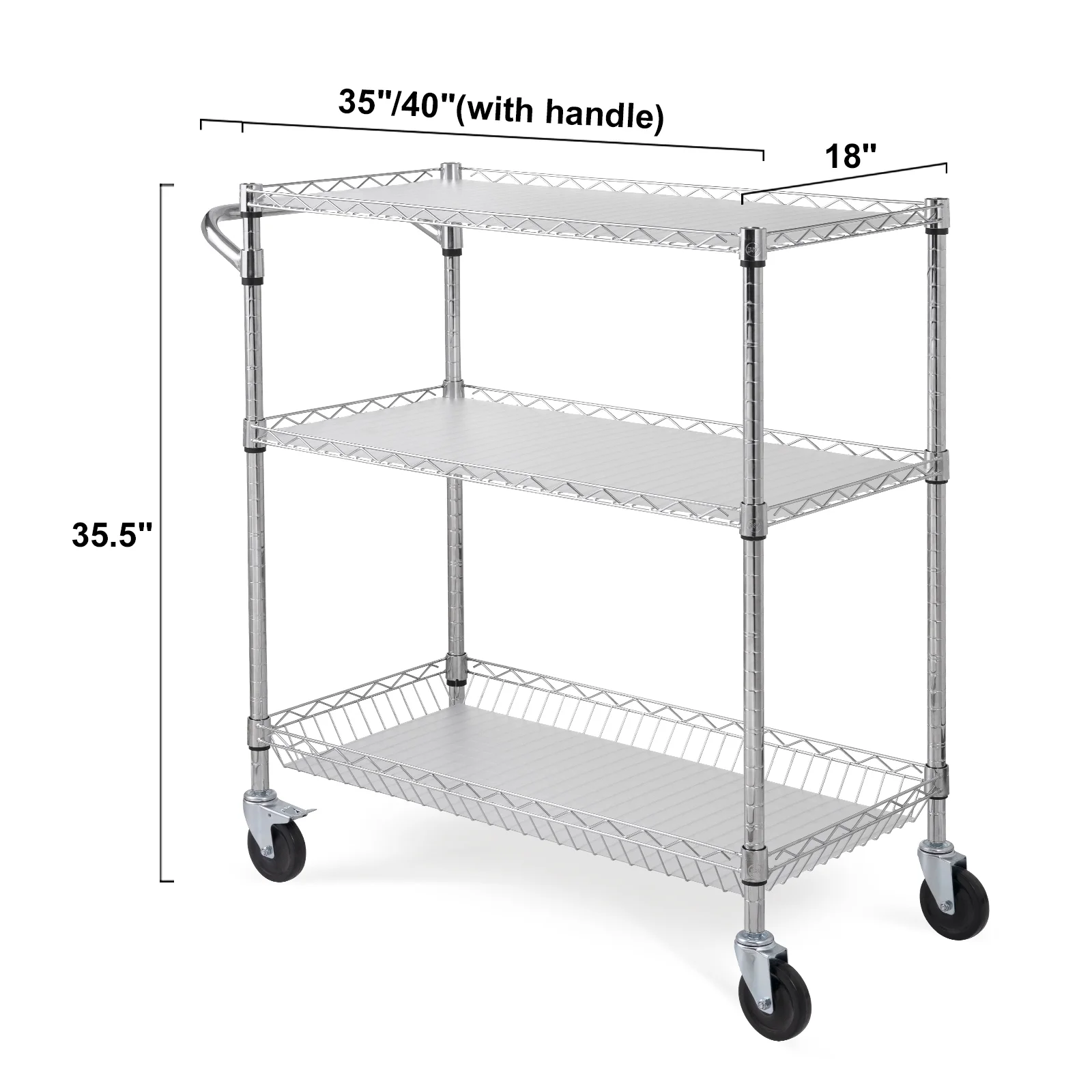 SKYSHALO 3-Tier Utility Cart Rolling Cart on Wheels 661 lbs 35