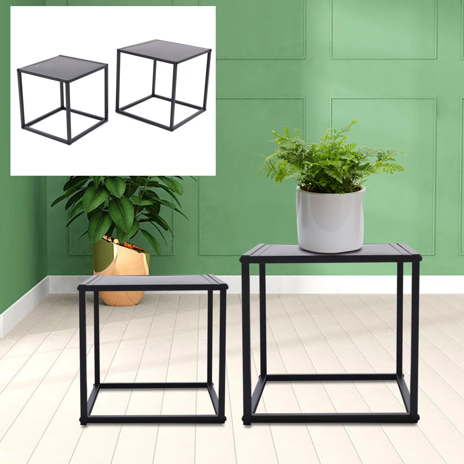 Miumaeov 2pcs Modern End Side Table Metal Coffee Table Square Tray Stand Bedroom Nightstand Black