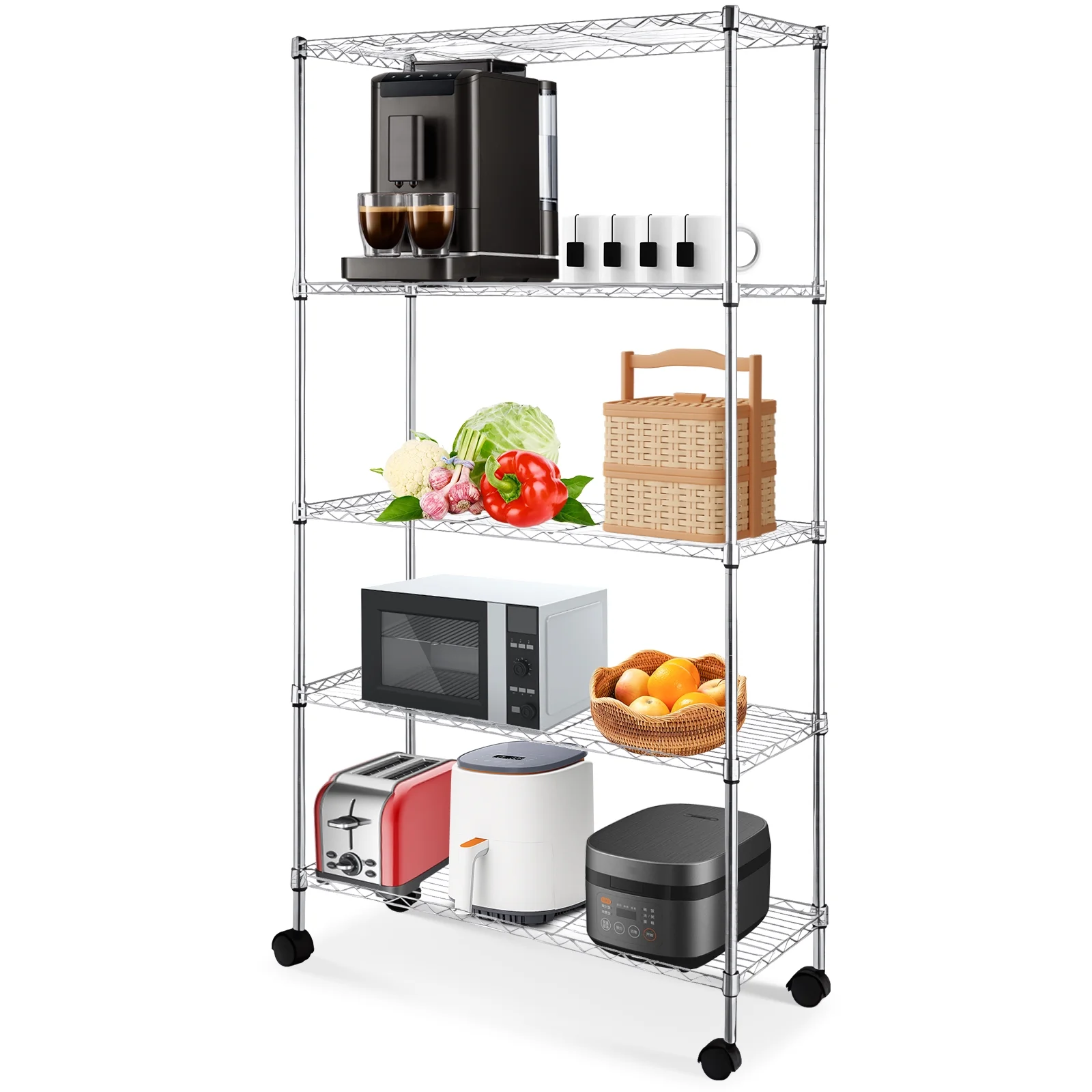 SYTHERS 5 Tier Metal Large Storage Rack with Wheels 35 x 14 x 65