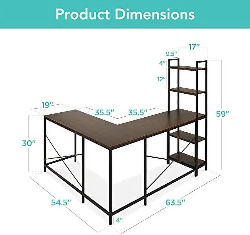 SQSFCB L-Shaped Corner Computer Desk  Large Study Workstation  w/Multifunctional 5-Tier Open  Bookshelves  Custom Setup for Home  Office - White Oak