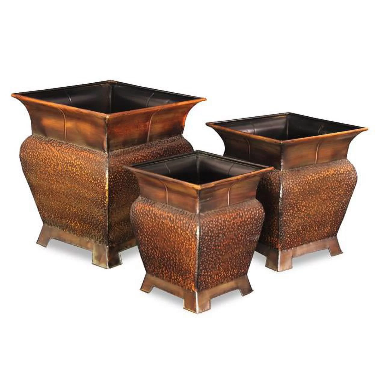 Cheungs FM-1271-3 Magnus Square Metal Planter, Brown - Set of 3