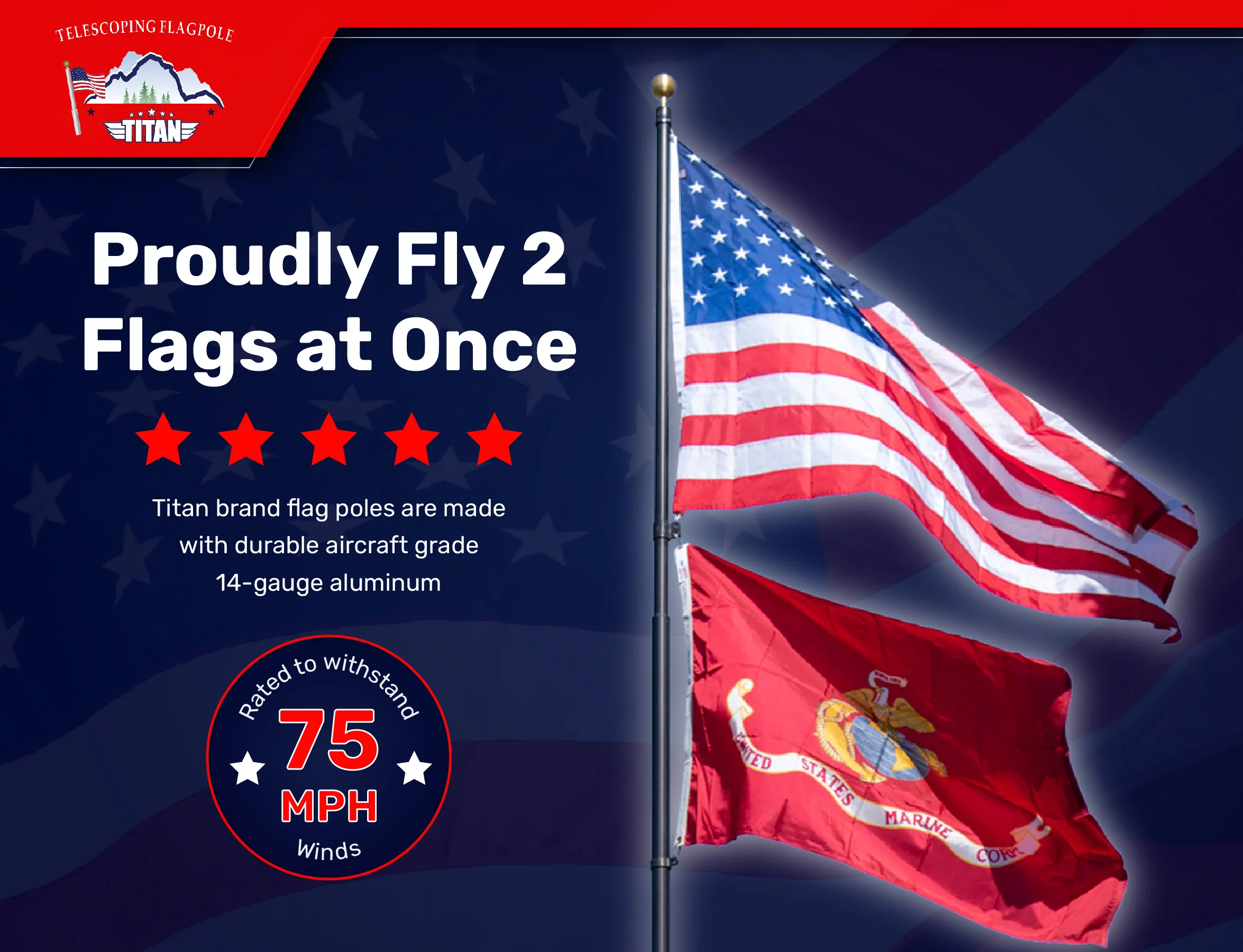 Titan Heavy Duty Aluminum Flag Pole Kit, Light Bronze 15 Feet