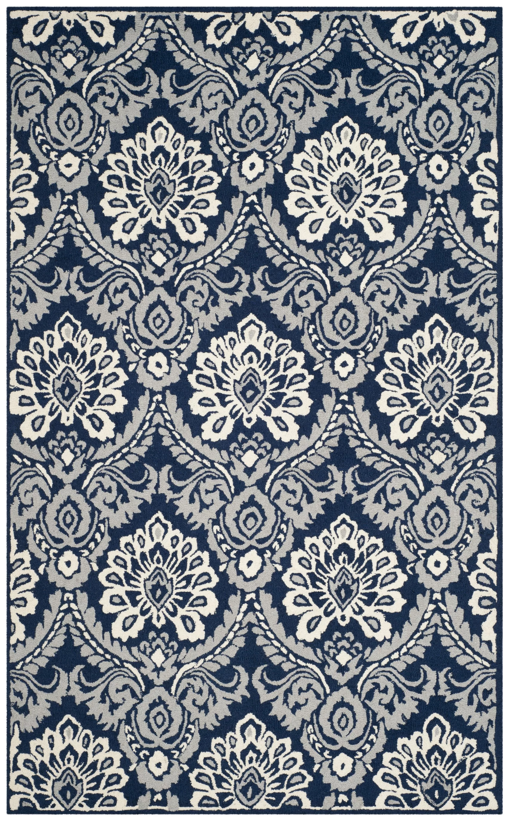 SAFAVIEH Blossom Travis Damask Area Rug, Navy/Ivory, 6' x 9'