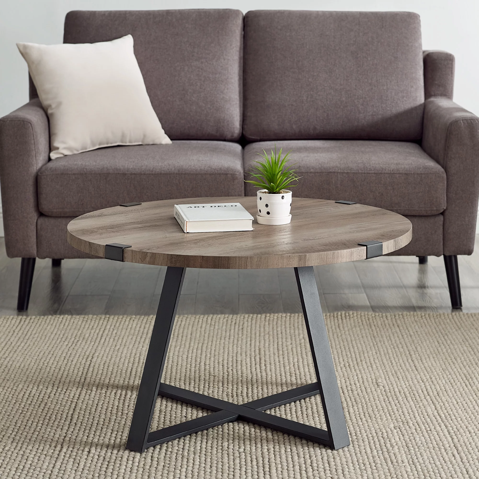 Walker Edison Slate Wrap Leg Coffee Table, Grey Wash
