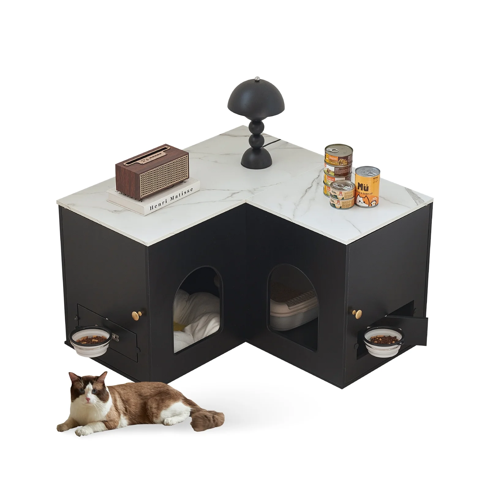JanflyHome Corner Litter Box Enclosure for 2 Cats, 31.5” Hidden Cat Litter Box Furniture, Unique Design