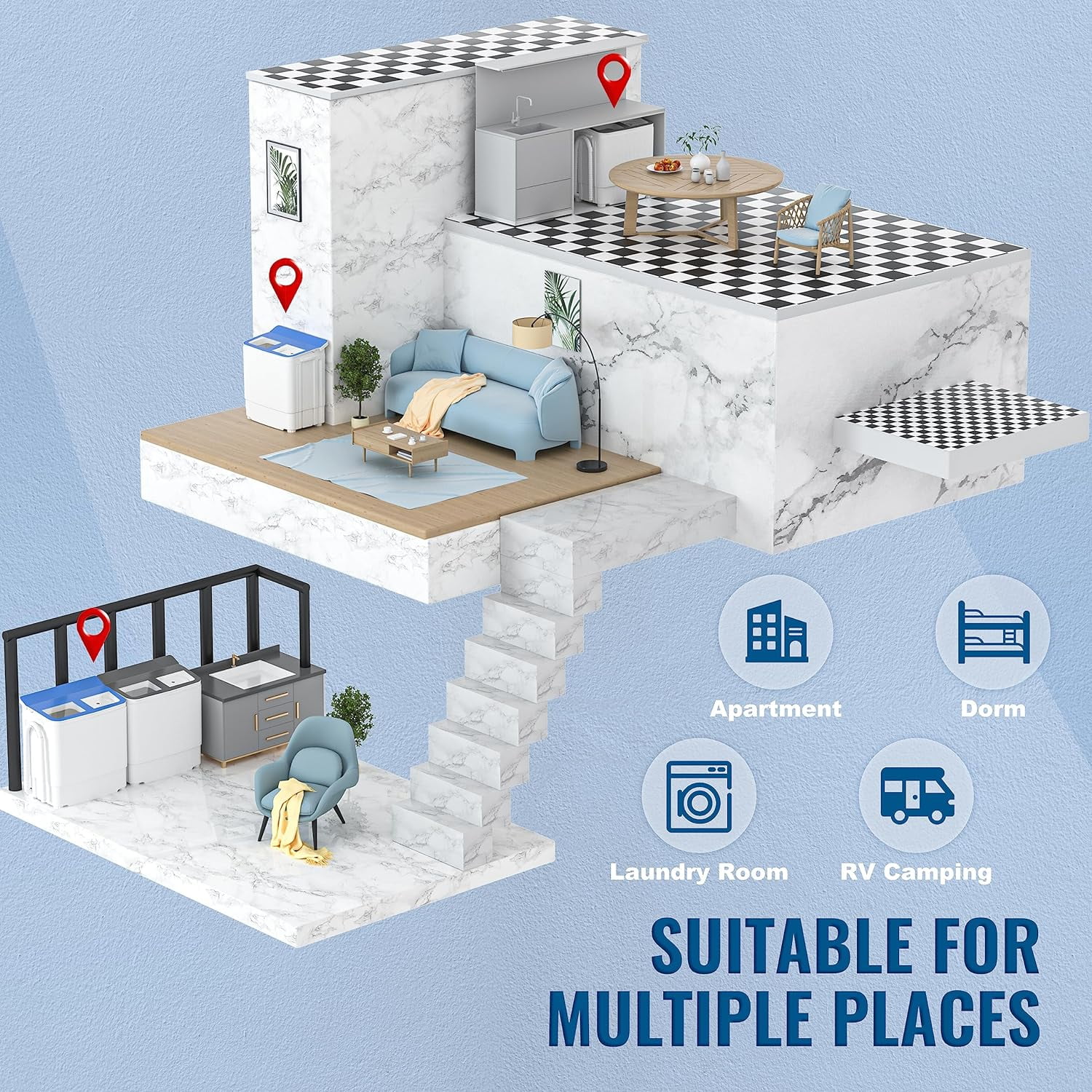 AUCHI  Portable Washing Machine, 17.6 lbs Mini Compact Washer Machine and Dryer Combo, Small Twin Tub Washer with Drain Pump and Spin Cycle for Apartments, Camping, Laundry, Dorms, Rv’s (Grey)